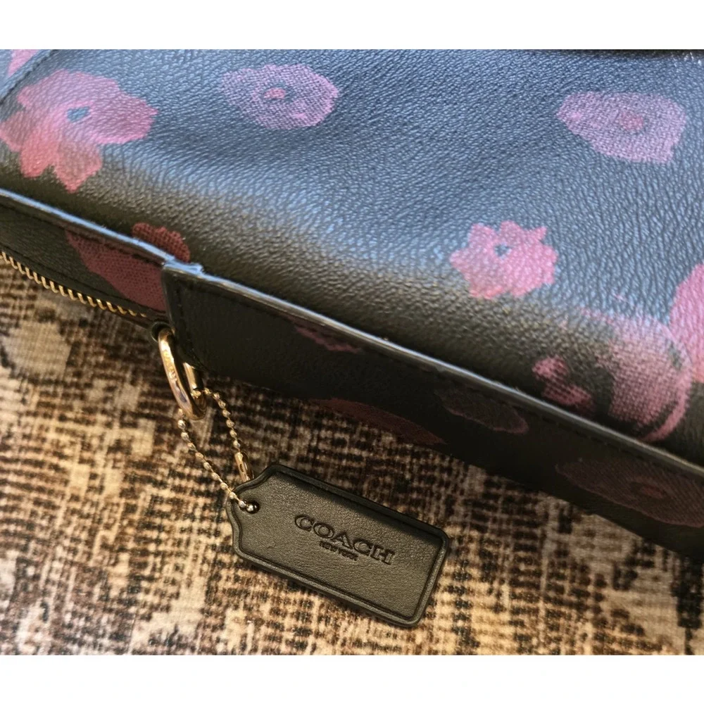 Coach F38985 Halftone Floral Laptop Bag Black Wine Briefcase Work Tote Goth Rose